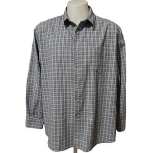 Dockers Shirt Men's 2XL Tartan Plaid XXL Long Sleeve Button Up Collared Blue
